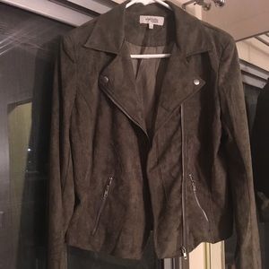 Faux Suede Moto Jacket L - Olive - Charlotte Russe